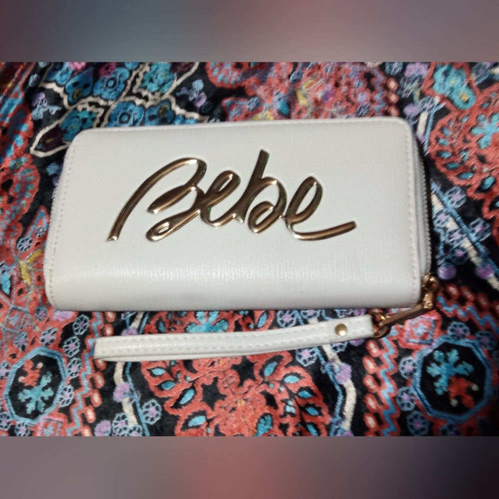 Bebe White Wristlet Clutch